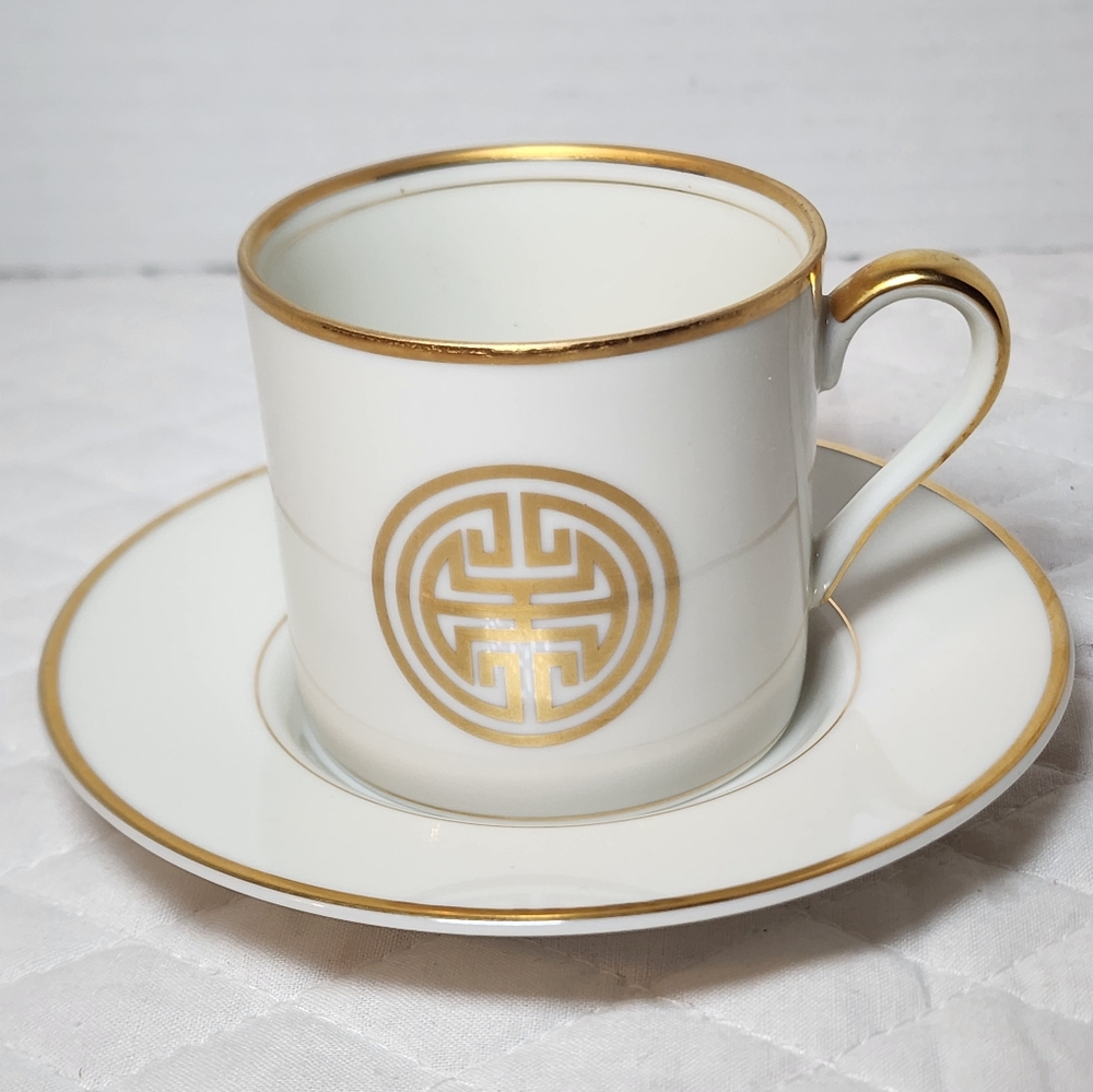 Fitz and Floyd Gold Mandarin Crest Demitasse Cup And Saucer